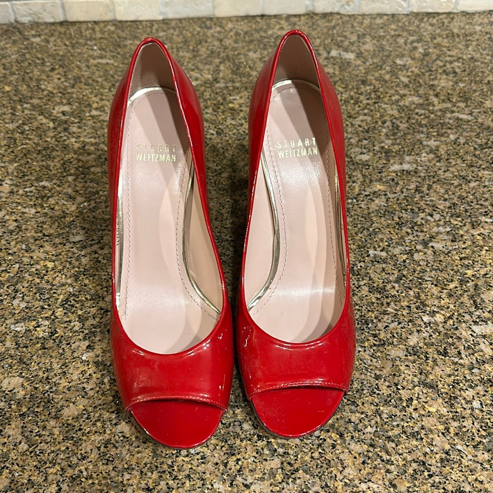Stuart Weitzman STYLISH FLAME ANILINE Peep Toe Pumps